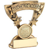 BRZ/GOLD MAN OF THE MATCH MINI CUP WITH HOCKEY INSERT AND PLATE - 3.75in